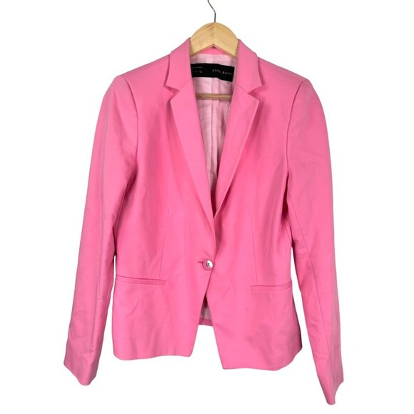 Zara Basic Barbie Pink one button Blazer Jacket Size L - Picture 1 of 8